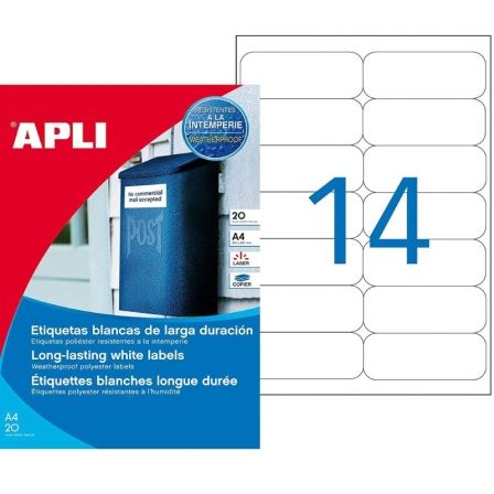 Apli Etiquetas Adhesivas de Poliéster Blanco 99,1x38,1mm Apli Etiquetas Adhesivas de Poliéster Blanco 99,1x38,1mm